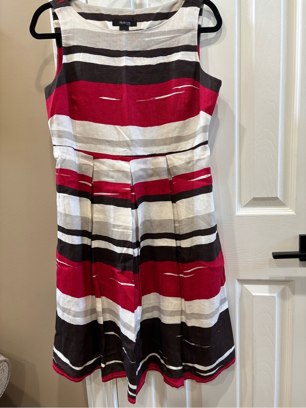 Style & Co. Petite Red Black White Striped Sleeveless Midi Dress Size 10P